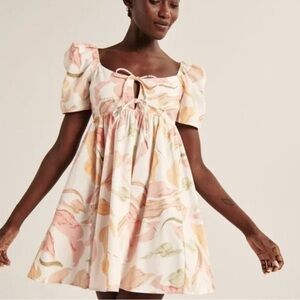 Abercrombie & Fitch Cream and Blush Watercolor Mini Dress